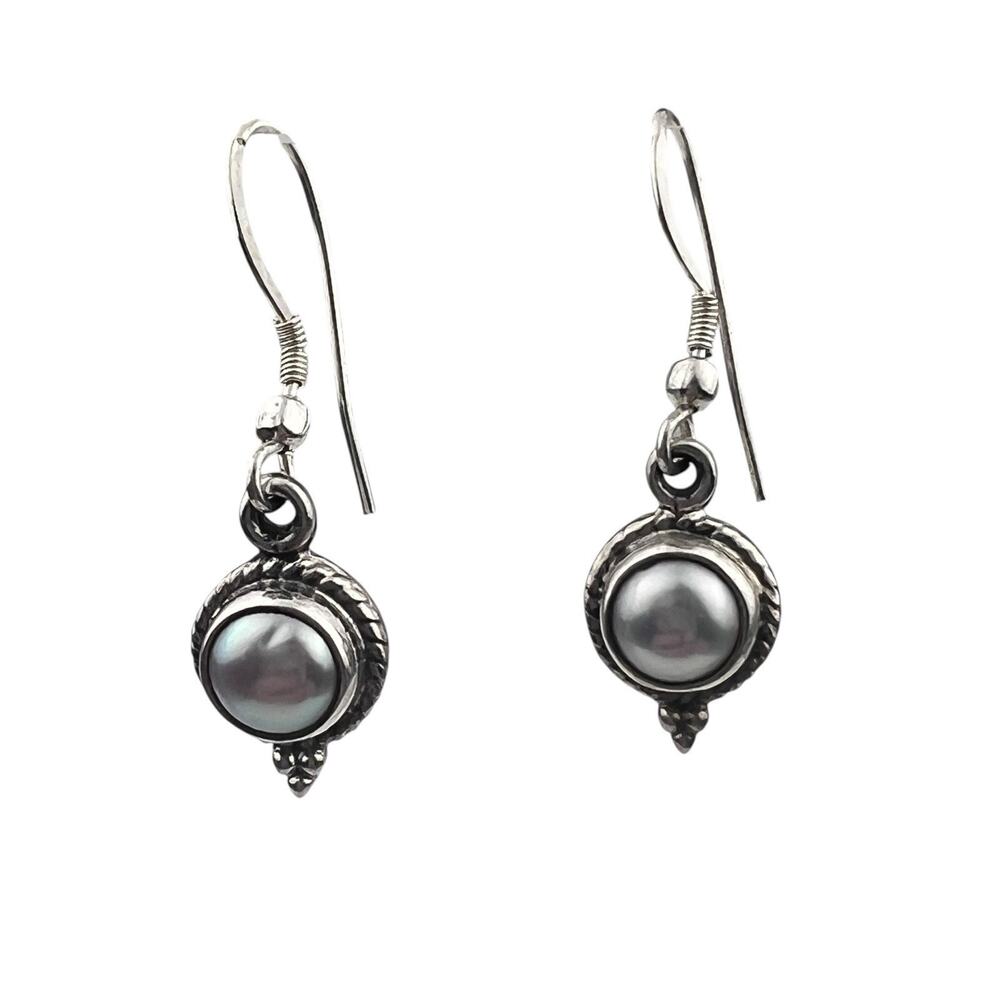 Real Pearl Southwest Style Sterling Silver Hook Pierced Earrings